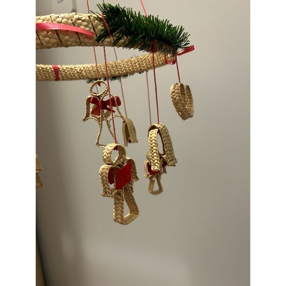 Vintage 80s Swedish Christmas Wreath Hanging Straw Scandinavian Mobile V23 - Picture 2 of 9